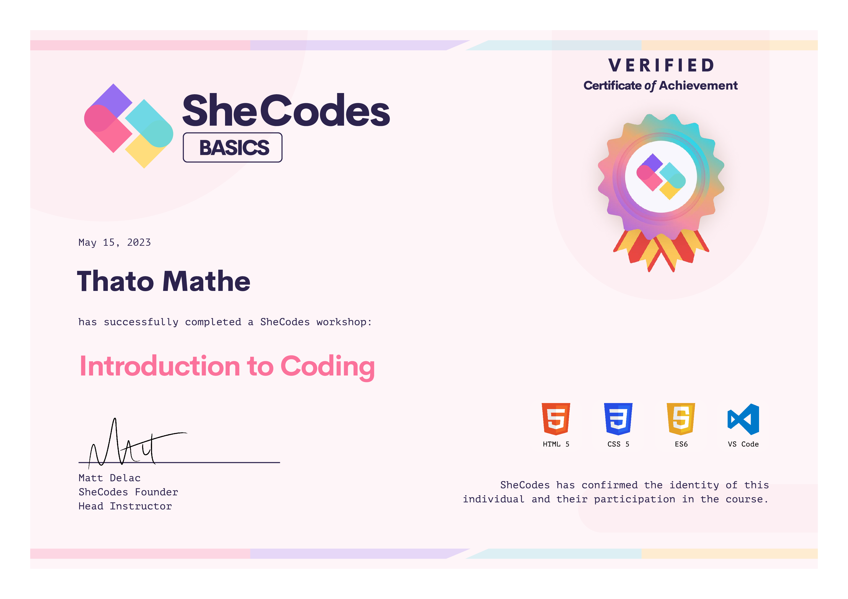 SheCodes Certificate